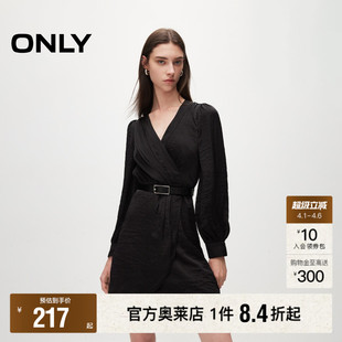 长袖 短裙连衣裙女 通勤V领收腰泡泡袖 新款 ONLY奥莱 春季