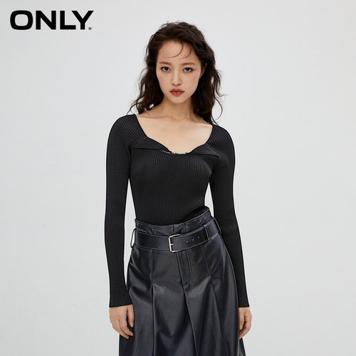 ONLY百搭修身U领长袖针织衫