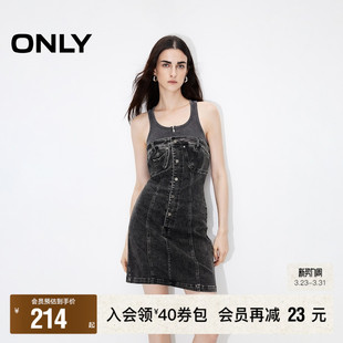 新款 春季 做旧拼接显瘦假两件短裙牛仔连衣裙女 ONLY奥莱