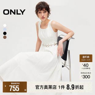 ONLY2026春季 腰部镂空隐形拉链小方领大体量A字裙连衣裙女 新款