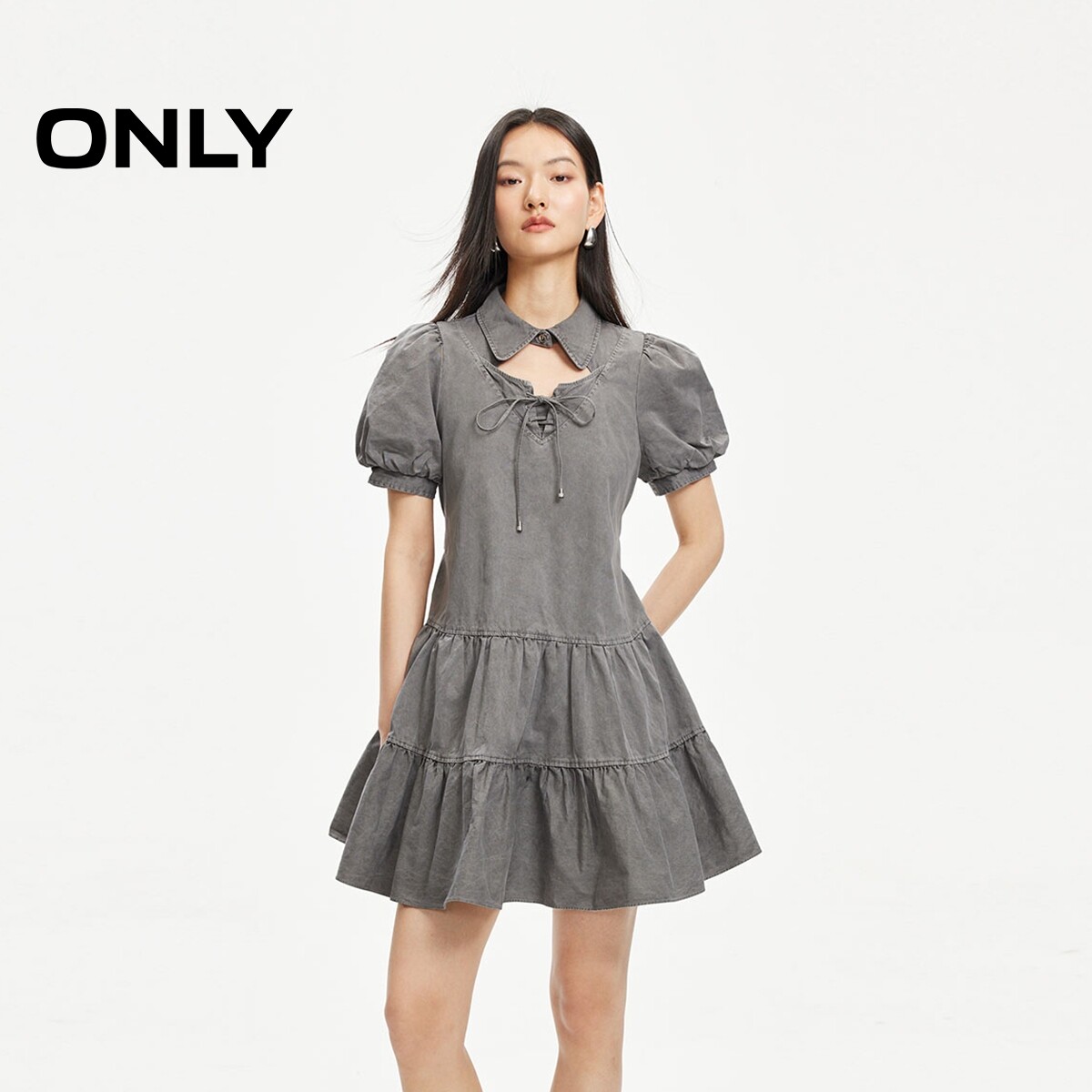 ONLY泡泡袖翻领短裙连衣裙