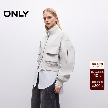【ONLY奥莱】春季新款机能风立体口袋宽松落肩立领短款夹克外套女