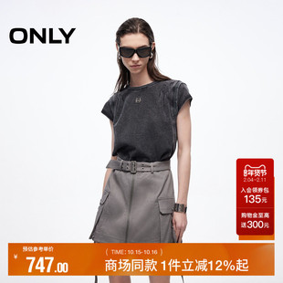 ONLY2025秋冬新款肩部立体剪裁拼接圆领假两件T恤裙短裙连衣裙女