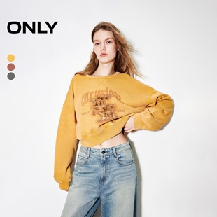 【ONLY奥莱】秋冬潮流纯棉做旧落肩宽松圆领字母卫衣女
