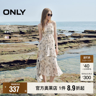 轻奢高级感后背打缆拼接花边收腰长裙连衣裙女 春季 ONLY奥莱