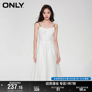 气质白色A字吊带中长款 ONLY奥莱新款 牛仔连衣裙女