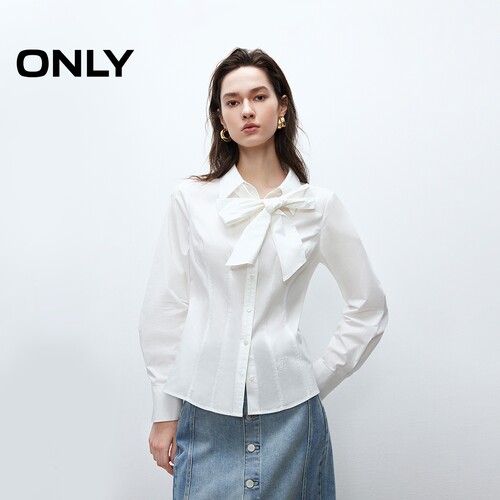 ONLY精致刺绣蝴蝶结正肩收腰衬衫