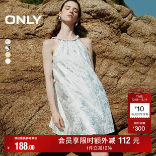 【ONLY奥莱】夏季时尚潮流短款挂脖系带收腰连衣裙女