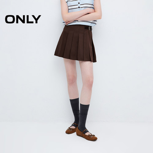ONLY扣带设计学院百褶短裙半身裙