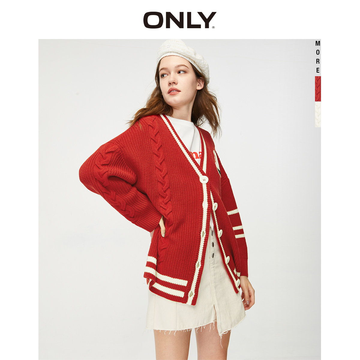 ONLY秋季新款宽松条纹字母毛衣针织衫女|12013A503