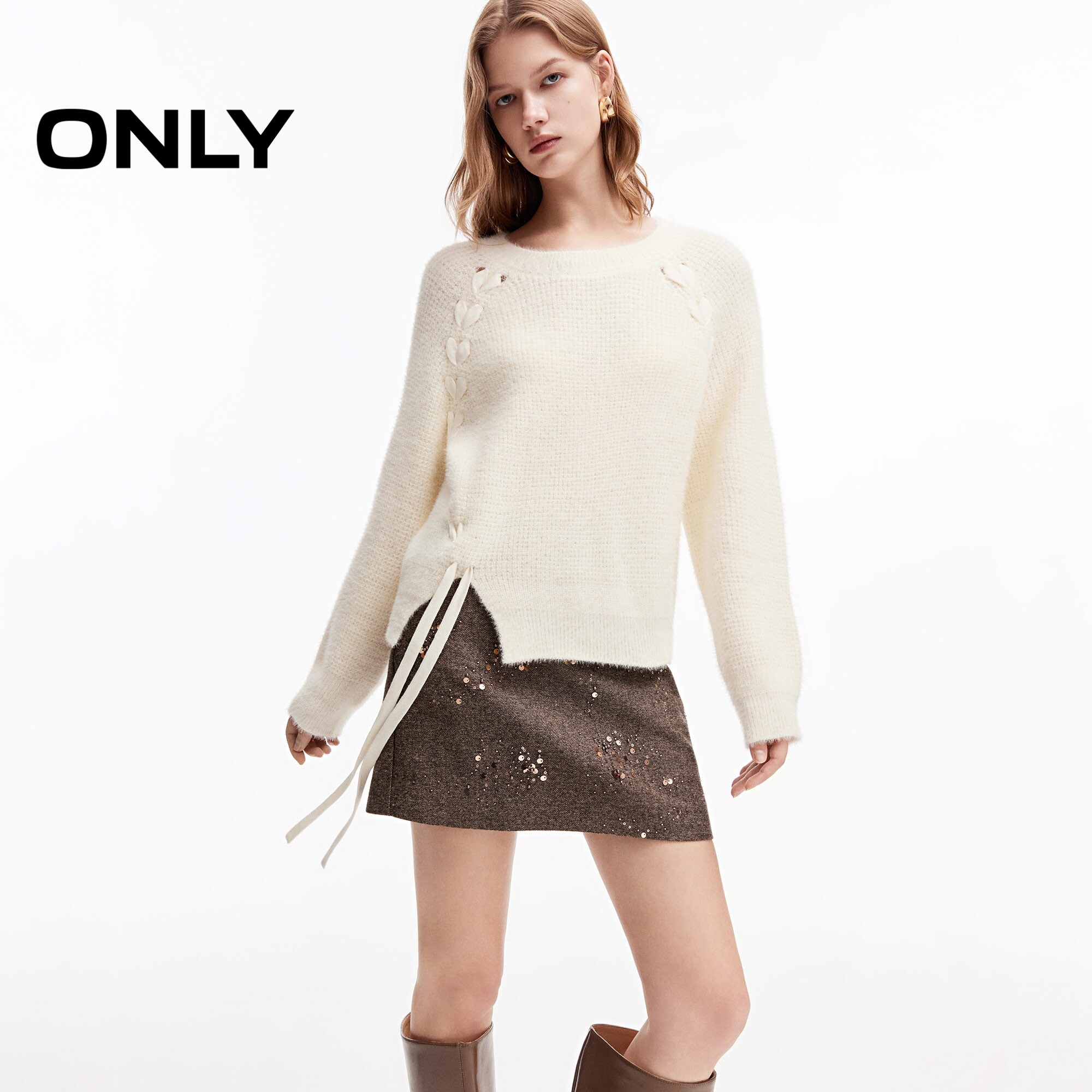 ONLY松弛风手工蝶结装饰针织衫女