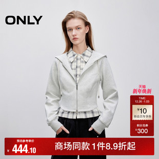 长袖 连帽插肩短款 卫衣女 舒适显瘦结构线剪裁修身 ONLY2025秋冬新款