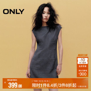 一字船领实用口袋短裙连衣裙女 通勤气质无袖 ONLY2025秋季 新款