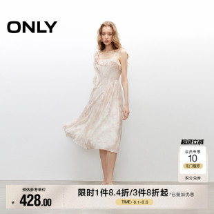 新款 ONLY奥莱2025夏季 甜美立体花浪漫荷叶边吊带中长裙连衣裙女