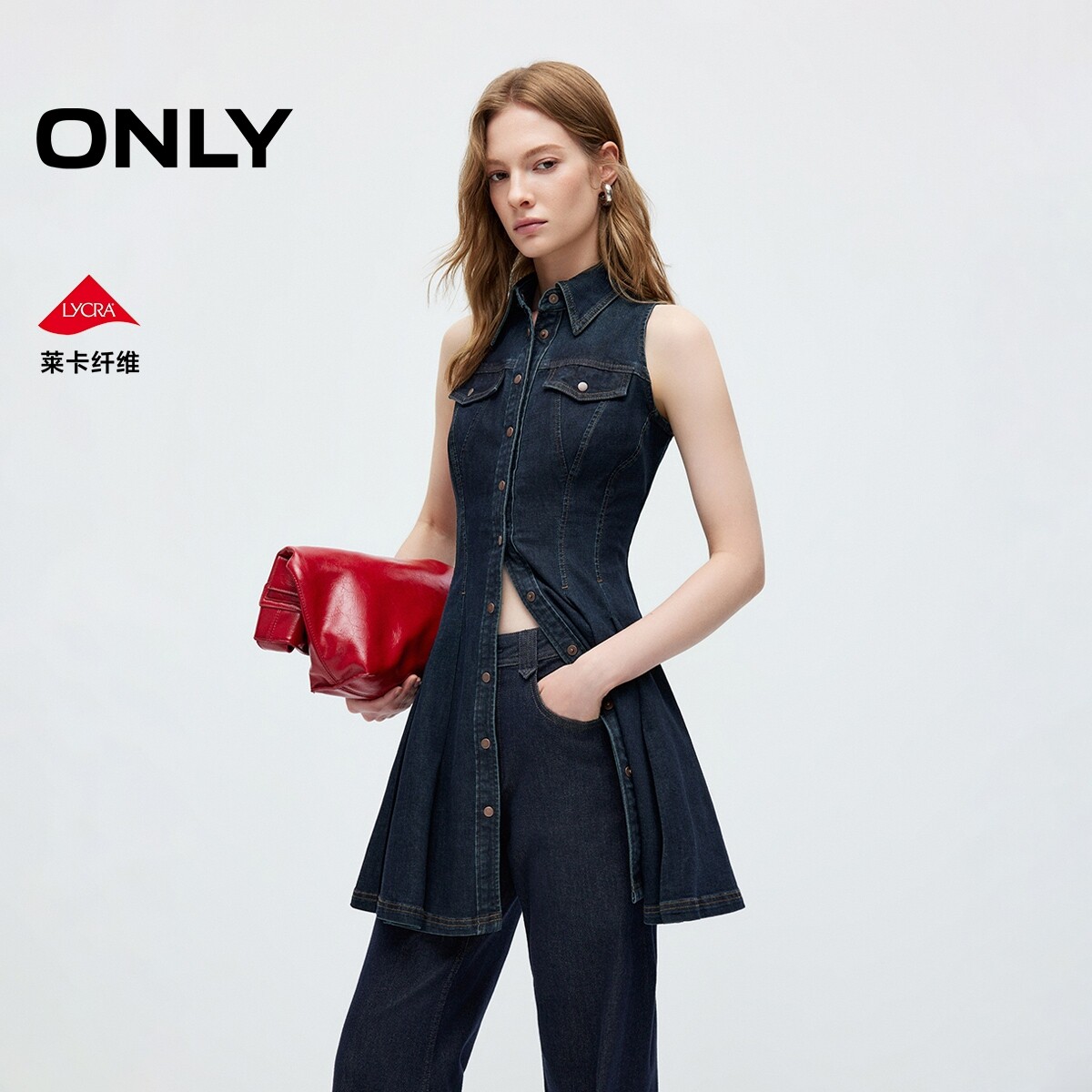 ONLY莱卡无袖裙子A字牛仔连衣裙