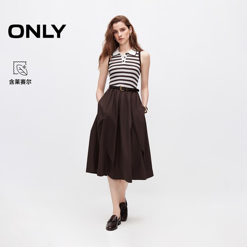ONLY收腰条纹针织无袖中长连衣裙