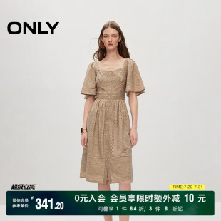 连衣裙女 ONLY奥莱 夏季 气质休闲A字方领绑带中长款