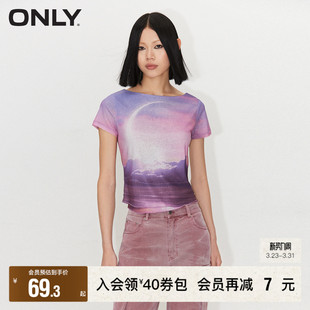 ONLY奥莱 短款 春夏新款 休闲圆领印花短袖 T恤女 潮流个性