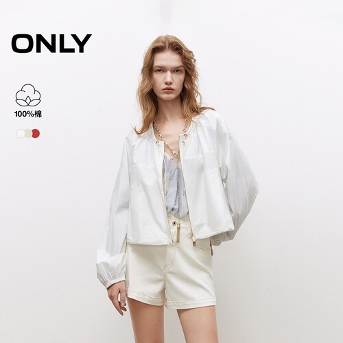 ONLY纯棉长袖纯色短款外套