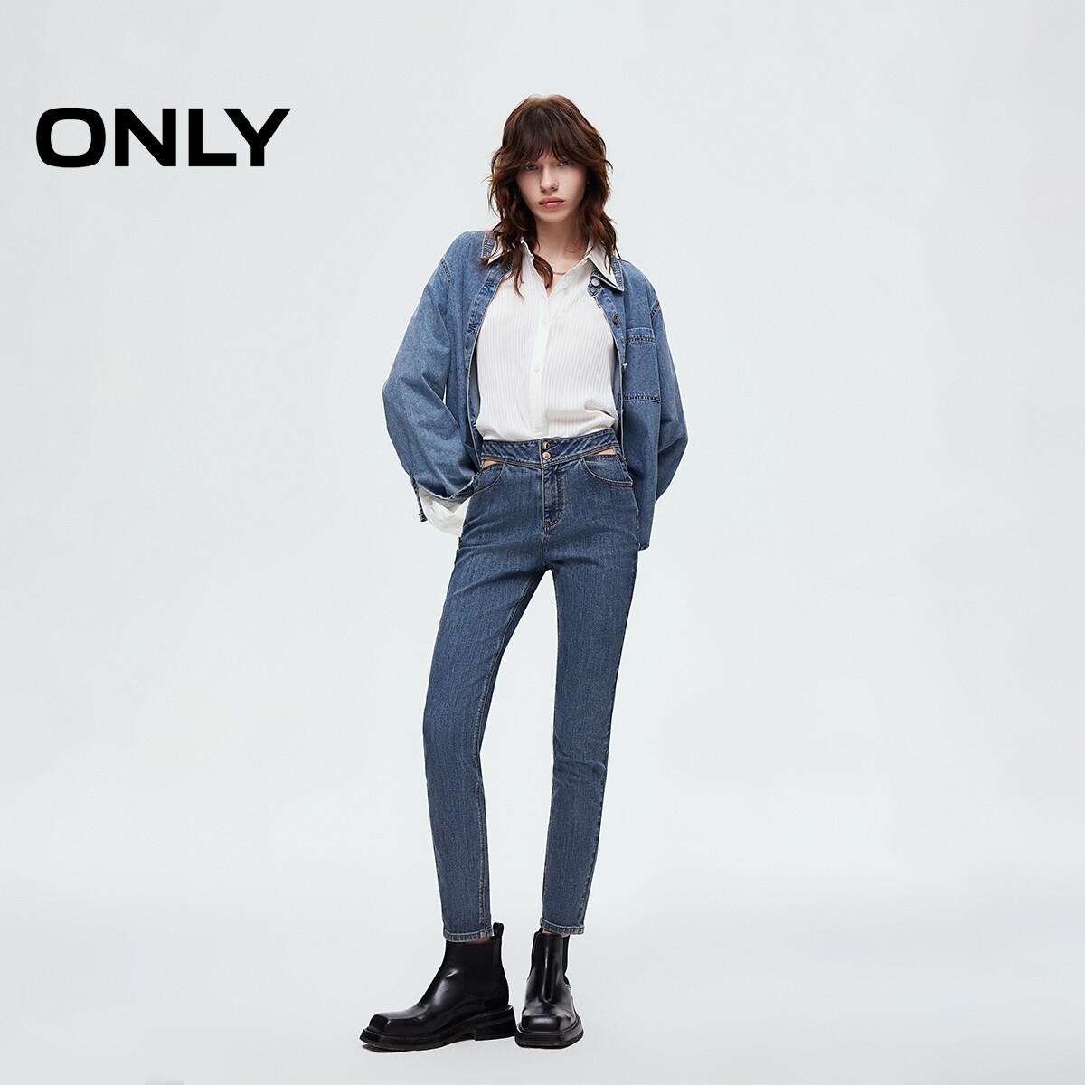 【ONLY奥莱】春夏新款复古水洗舒适高腰九分裤修身铅笔裤牛仔裤女
