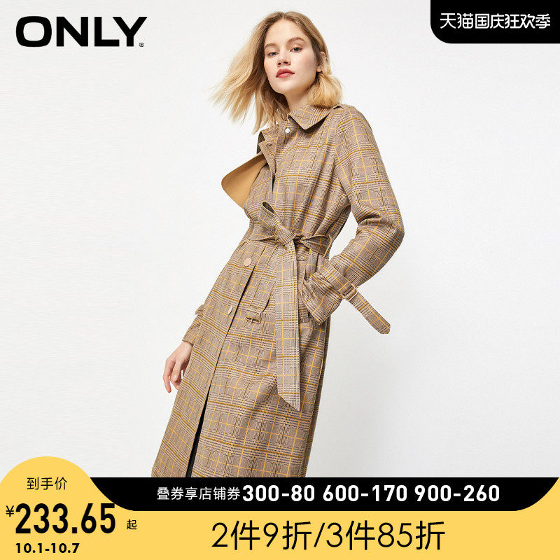 ONLY2020气质英伦风中长款格子直筒风衣外套女|120136553