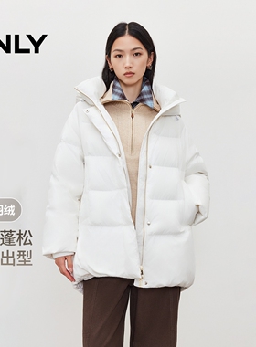 【ONLY奥莱】冬季新连帽插肩袖款90白鸭绒纯色宽松中长款羽绒服女