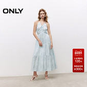 ONLY2025夏季 新款 浪漫花卉印花显瘦腰部镂空挂脖V领绑带连衣裙女