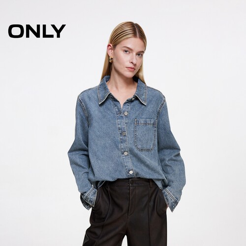 ONLY翻领宽松牛仔长袖衬衫