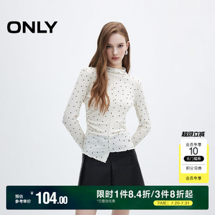 波点半高领长袖 甜美风百搭修身 ONLY奥莱 T恤女 夏季