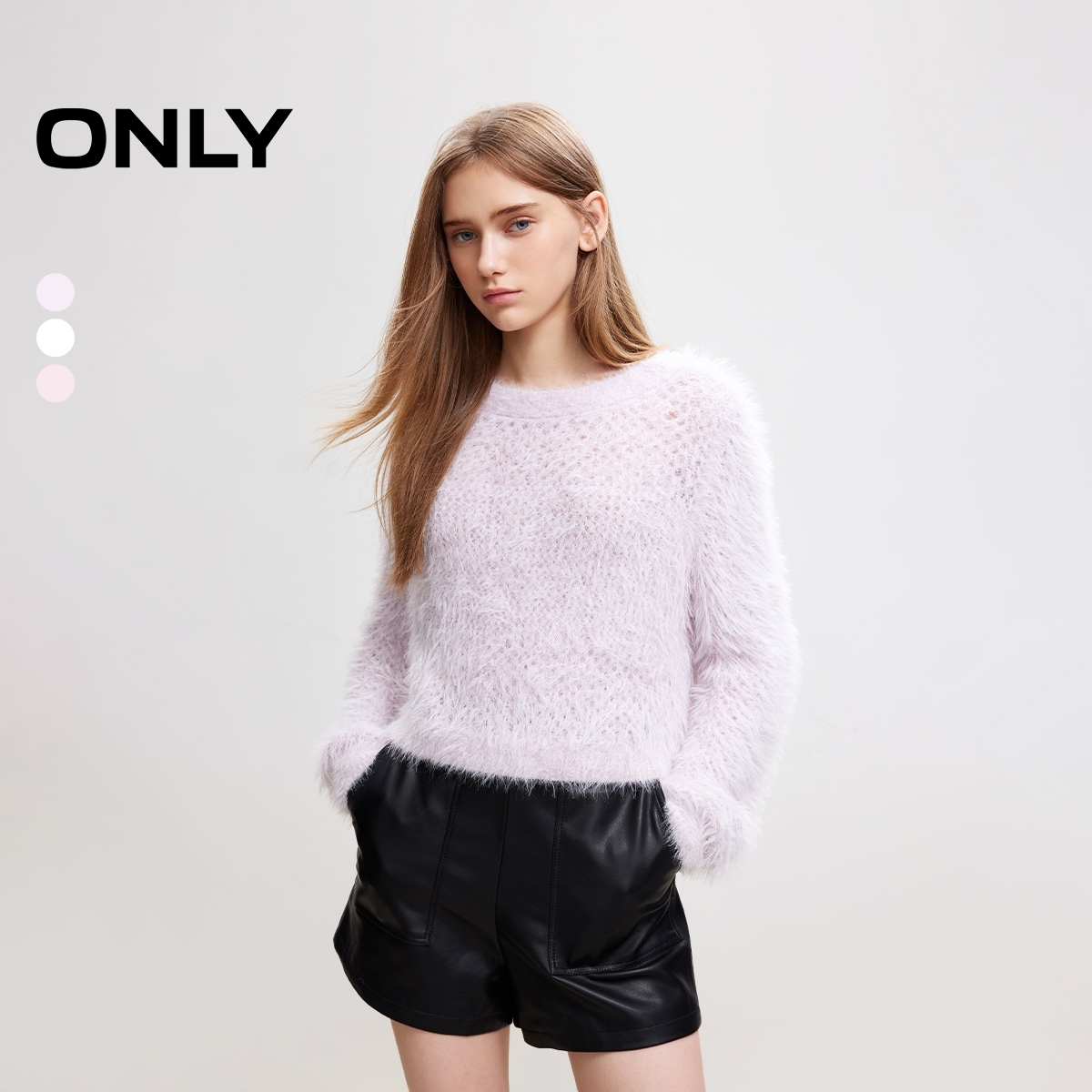 ONLY简约淑女风纯色圆领针织衫
