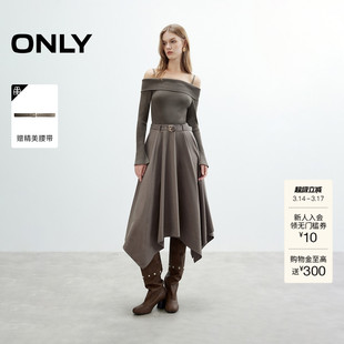 【ONLY奥莱】春季优雅拼接假两件吊带露肩长袖A字伞裙连衣裙女