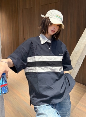 GRAILZ PROJECT GR做旧脏染破坏刺绣POLO衫短袖美式休闲宽松T恤潮