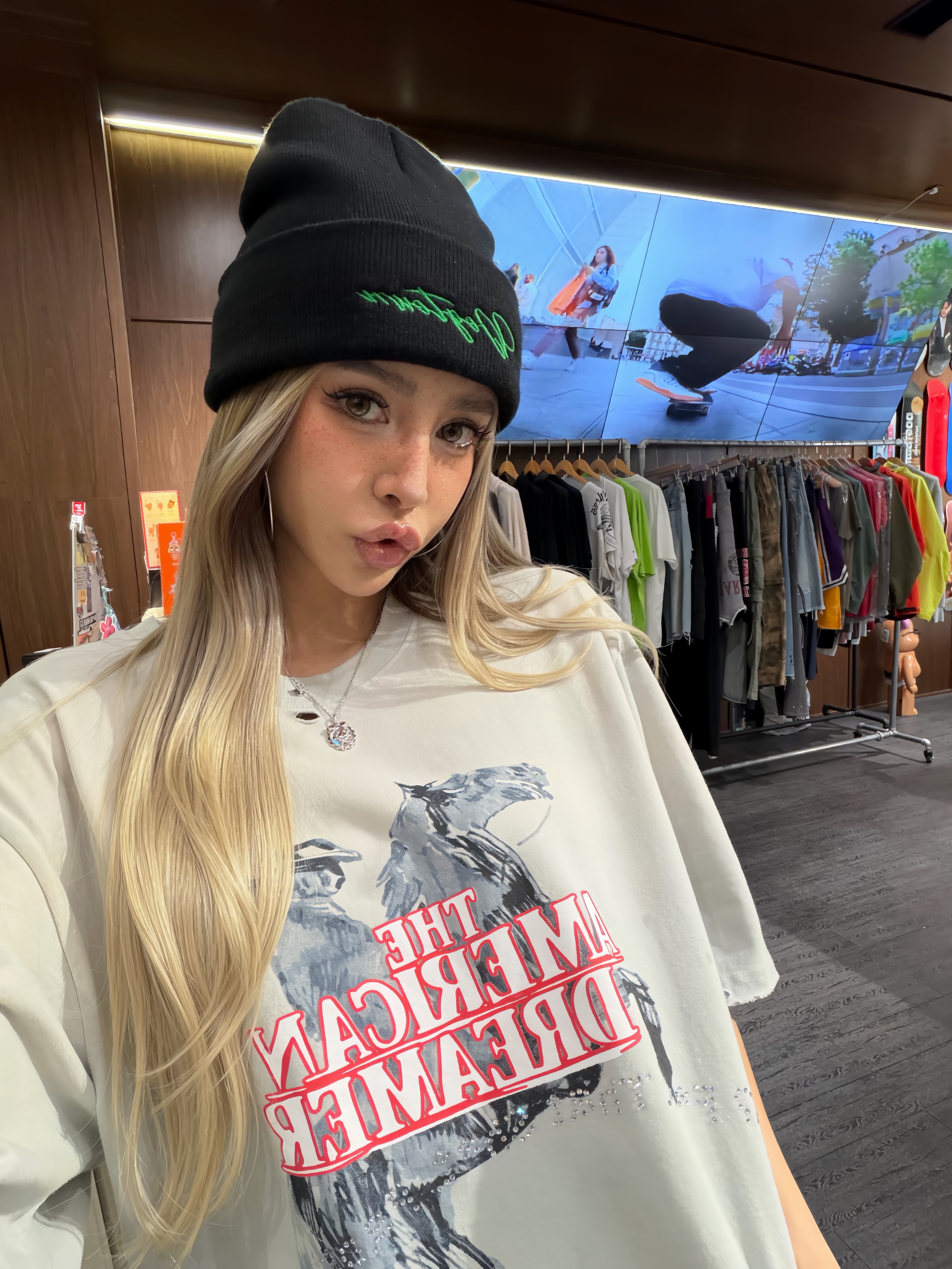 Paly hollywood小众骑士烫钻字母印花破坏做旧短袖美式休闲T恤Tee