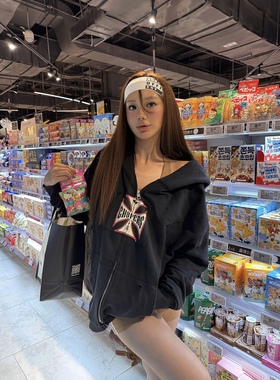 West Coast Choppers铁十字ERD风水洗做旧拉链连帽衫卫衣休闲外套