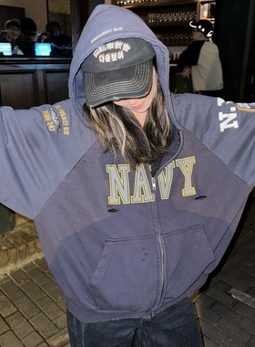 Grailz project gr小众潮牌假两件拼接破坏连帽拉链开衫卫衣外套