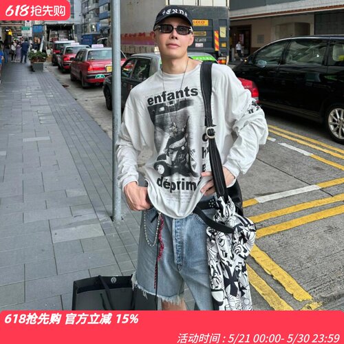 美式休闲ERD人像字母印花长袖T恤