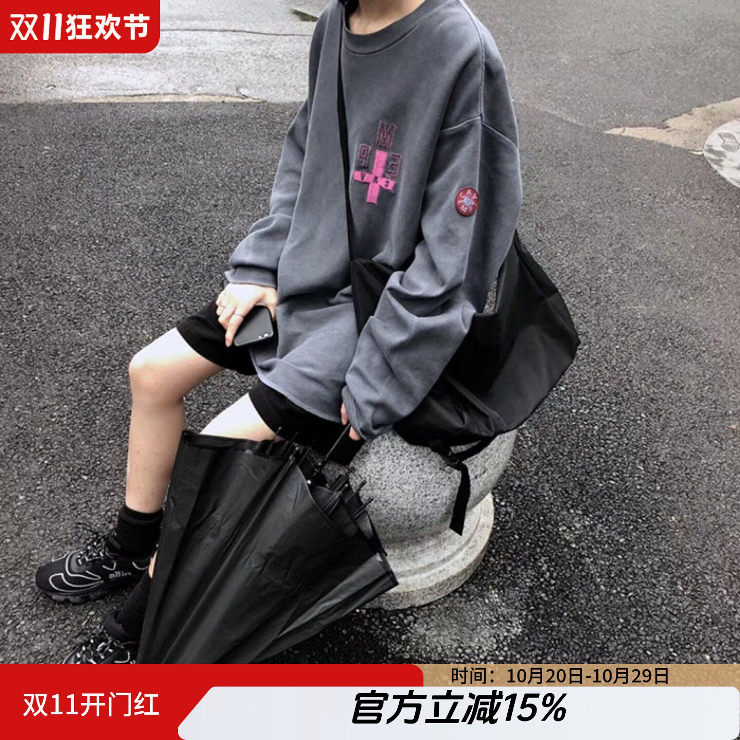 CE蜡染复古做旧纯棉圆领长袖T恤