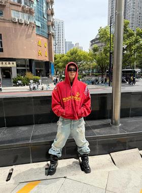 GRAILZ PROJECT GR做旧破坏拼接刺绣印花连帽衫卫衣美式休闲外套