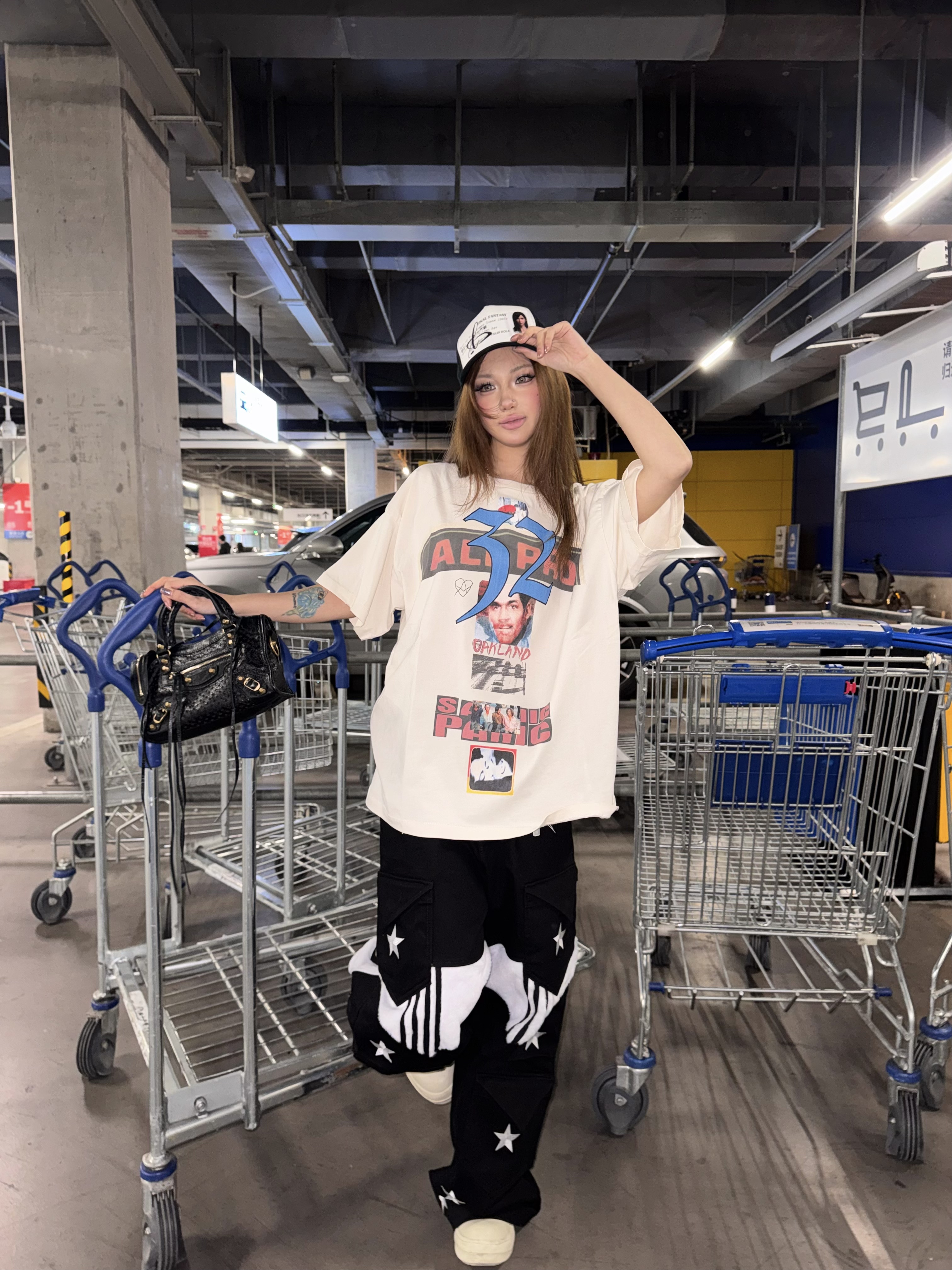 Paly Hollywood小众设计破坏做旧海报印花短袖美式休闲宽松T恤Tee