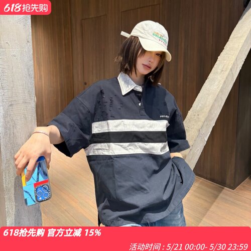 GRAILZ脏染刺绣破坏POLO衫短袖