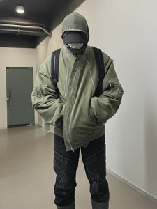Far archive美式工装军绿拉链棉服高街休闲wookvibe飞行夹克外套