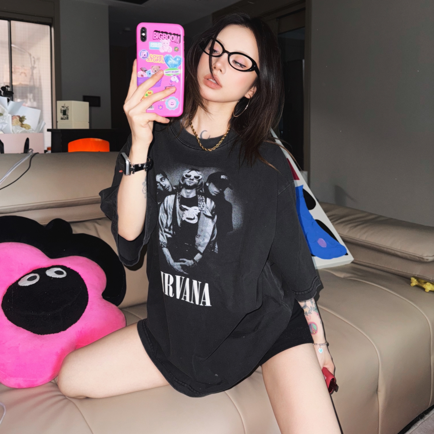 Nirvana涅槃乐队水洗做旧复古T恤