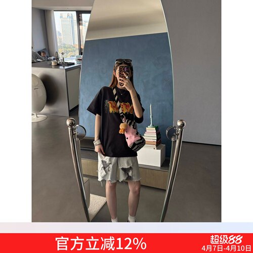 PUREY字母卡通动漫美式休闲短袖