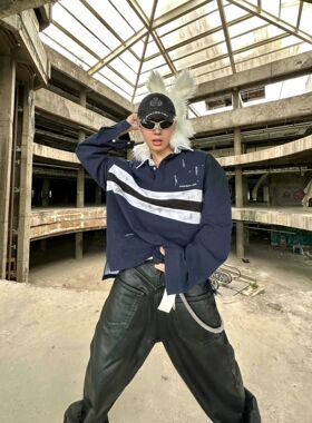 Grailz Project G/R脏染手工做旧破坏polo衫高街美式休闲宽松卫衣