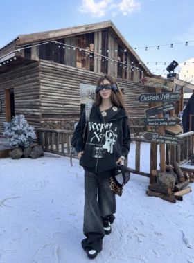 ERD忧郁的富二代重磅水洗做旧贴布连帽衫美式休闲拉链卫衣外套