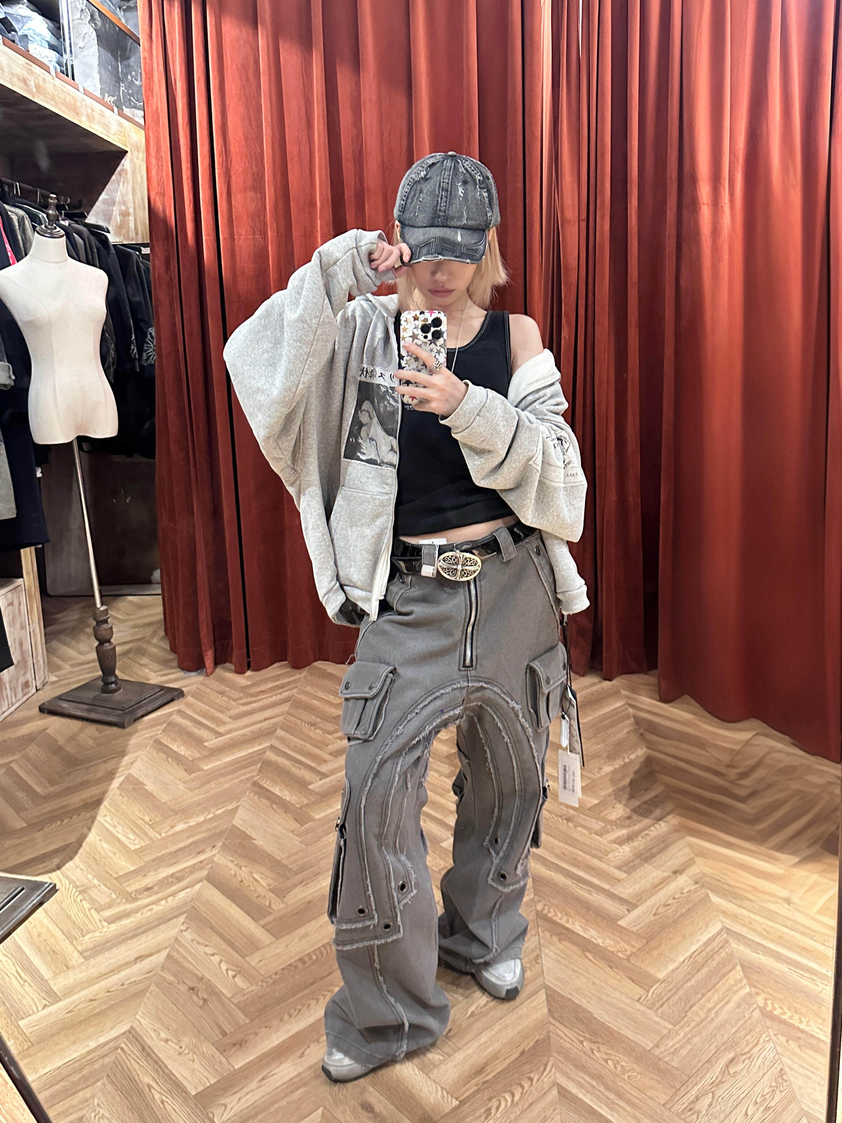 ERD忧郁的富二代花灰贴布刺绣拉链连帽开衫美式休闲卫衣潮牌外套