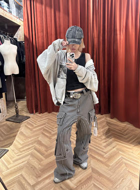 ERD忧郁的富二代花灰贴布刺绣拉链连帽开衫美式休闲卫衣潮牌外套