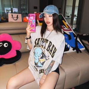 Saint Michael小众潮牌复古卡通动漫天使印花短袖美式休闲宽松T恤