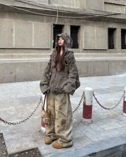 Latui Atelier大破坏拉链廓形做旧连帽衫卫衣朴彩英Rose同款外套