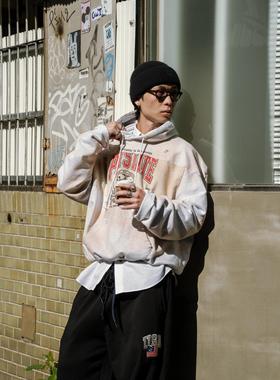 Grailz Project GR美式脏染做旧磨破小熊连帽衫宽松休闲百搭卫衣